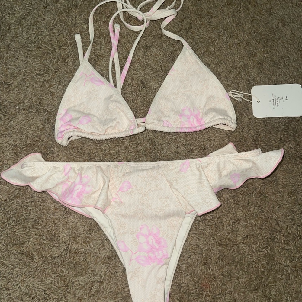 Frankie's Bikinis Pink and Cream swimsuit new with tags never been worn!!